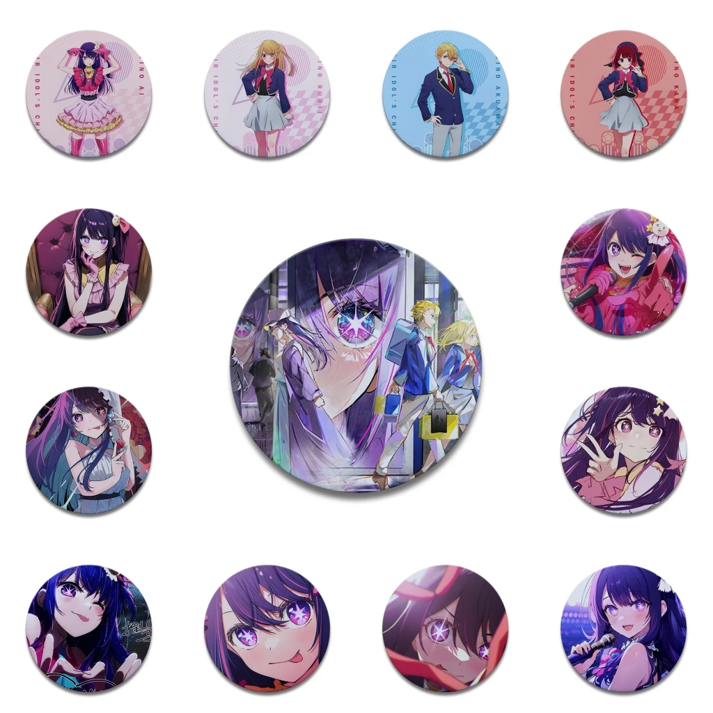 

58 мм аниме OSHI NO KO Hoshino Ai Aquamarin Arima Kana Kurokawa Akane Косплей Костюм Значок Булавка SPTE Жесть Брошь Опора Gilf