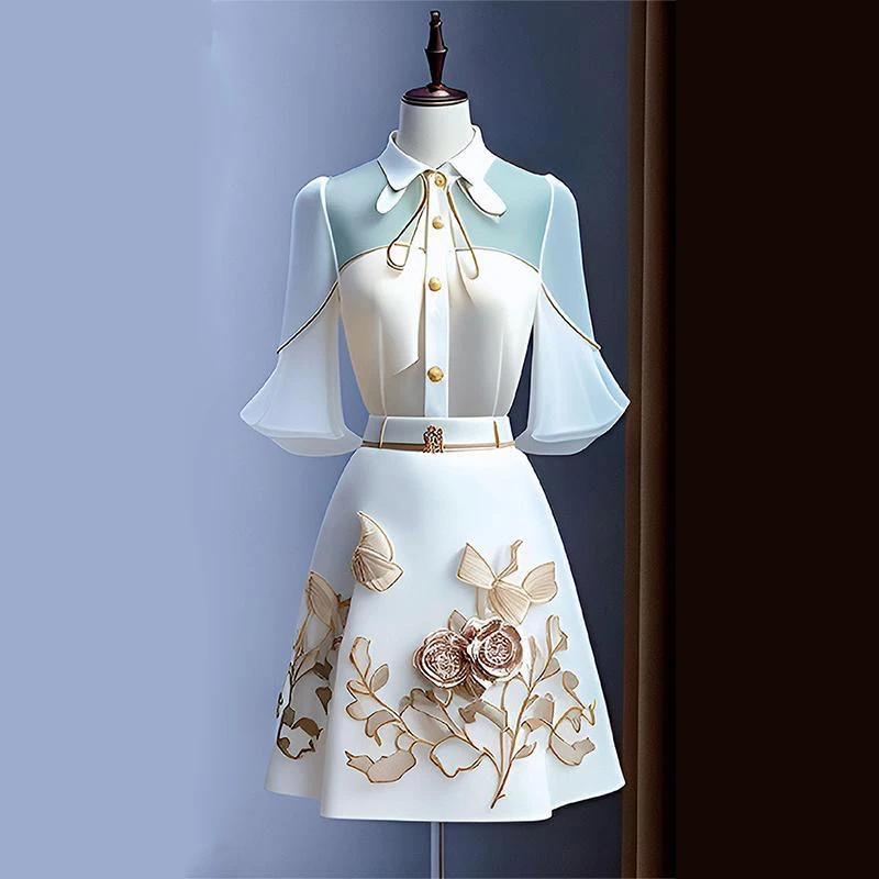 New Chinese National Style Women's Temperament White Dress Luxury Brand 2023 Summer Two Piece Set