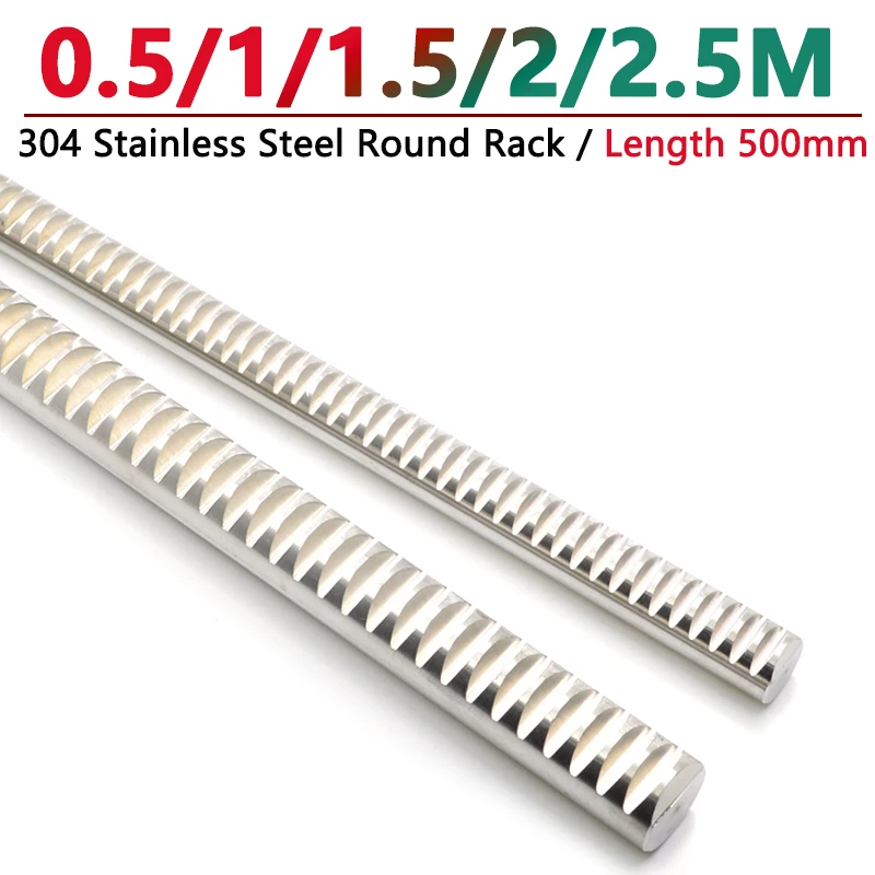 

1pcs 304 Stainless Steel Round Rack 0.5/1/1.5/2/2.5 Module Drive Rack Length 500mm Diameter 10/15/20/25mm Spur Gear Rack