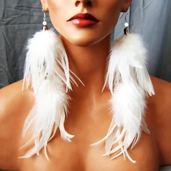 Earring for women dangle feather white simulated-pearl hyperbolic long ear jewelry ear hook wire trendy fashion jewelry a pair