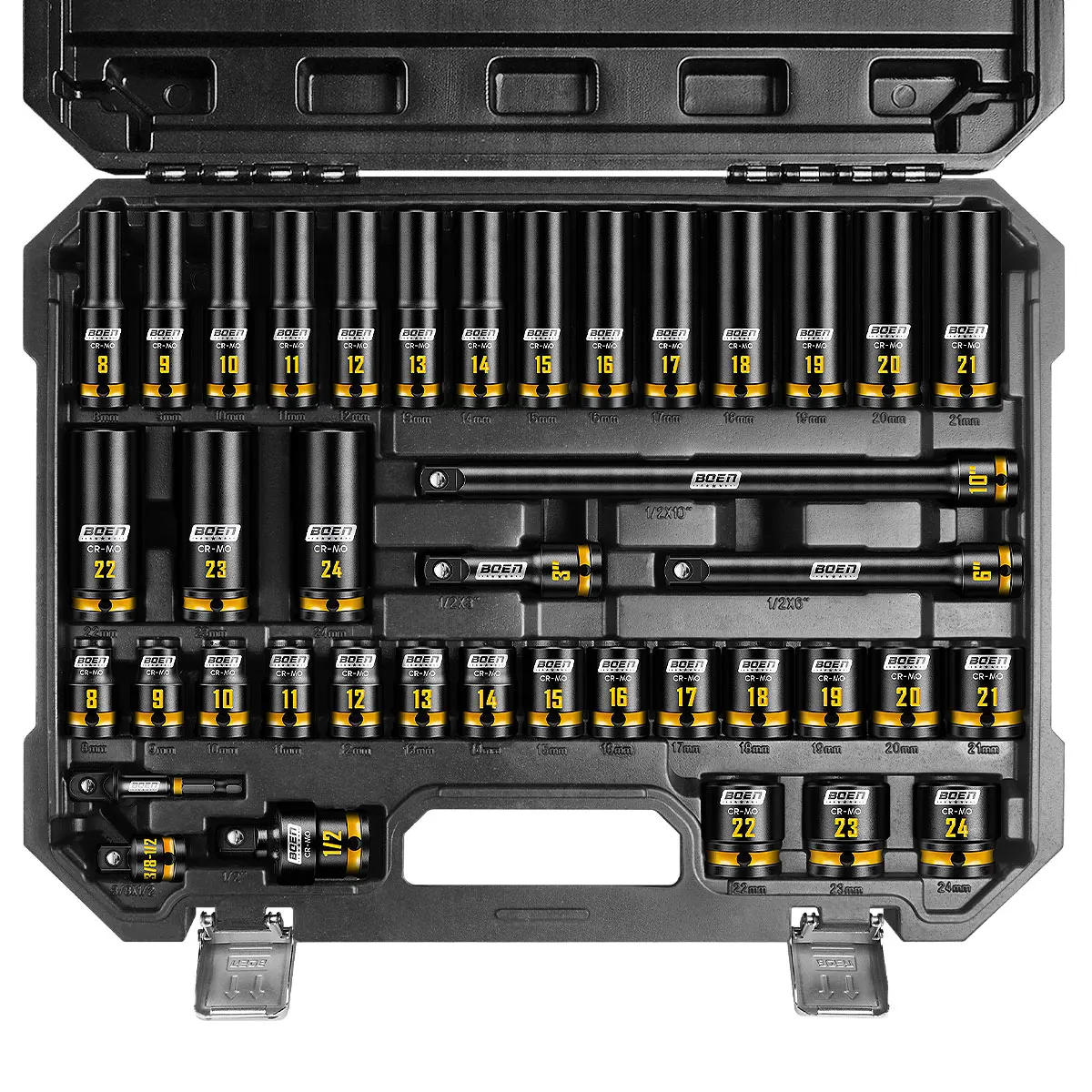 

Набор ударных головок BOEN, 40 предметов, 1/2 дюйма, метрическая (8–24 мм), глубокая и неглубокая розетка, 6-точечная конструкция
