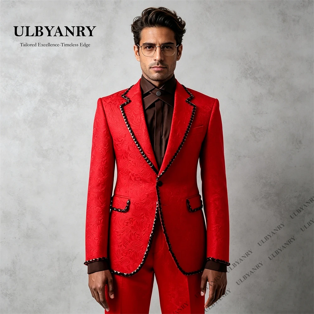 ULBYANRY Luxury Crystals Jacquard Suit Set for Men, Two Pieces One Button Slim Fitting Suit Jacket Pants Custom Fitting Tuxedo