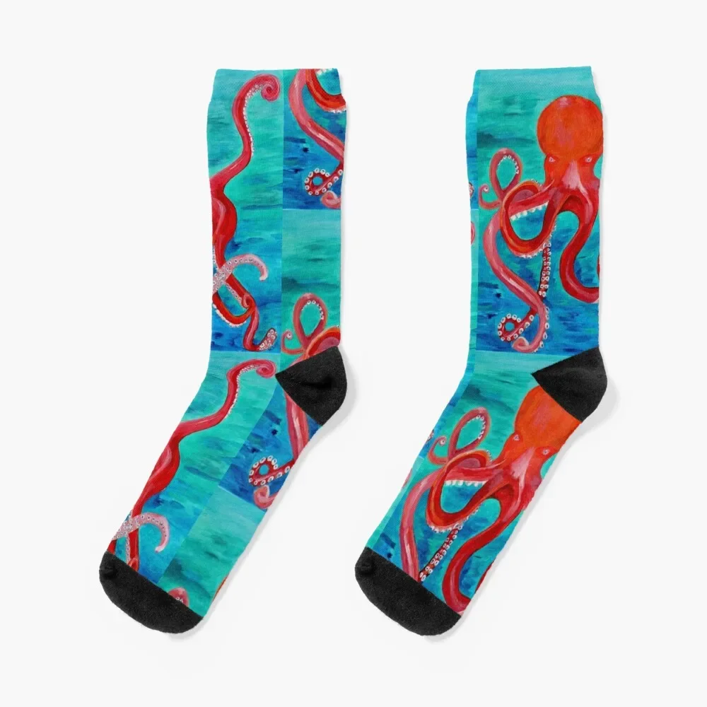 Up in Arms Octopus Coral Octopus Acrylic painting by Kristin Logan Socks Antiskid soccer ankle Rugby Socks For Girls Men's