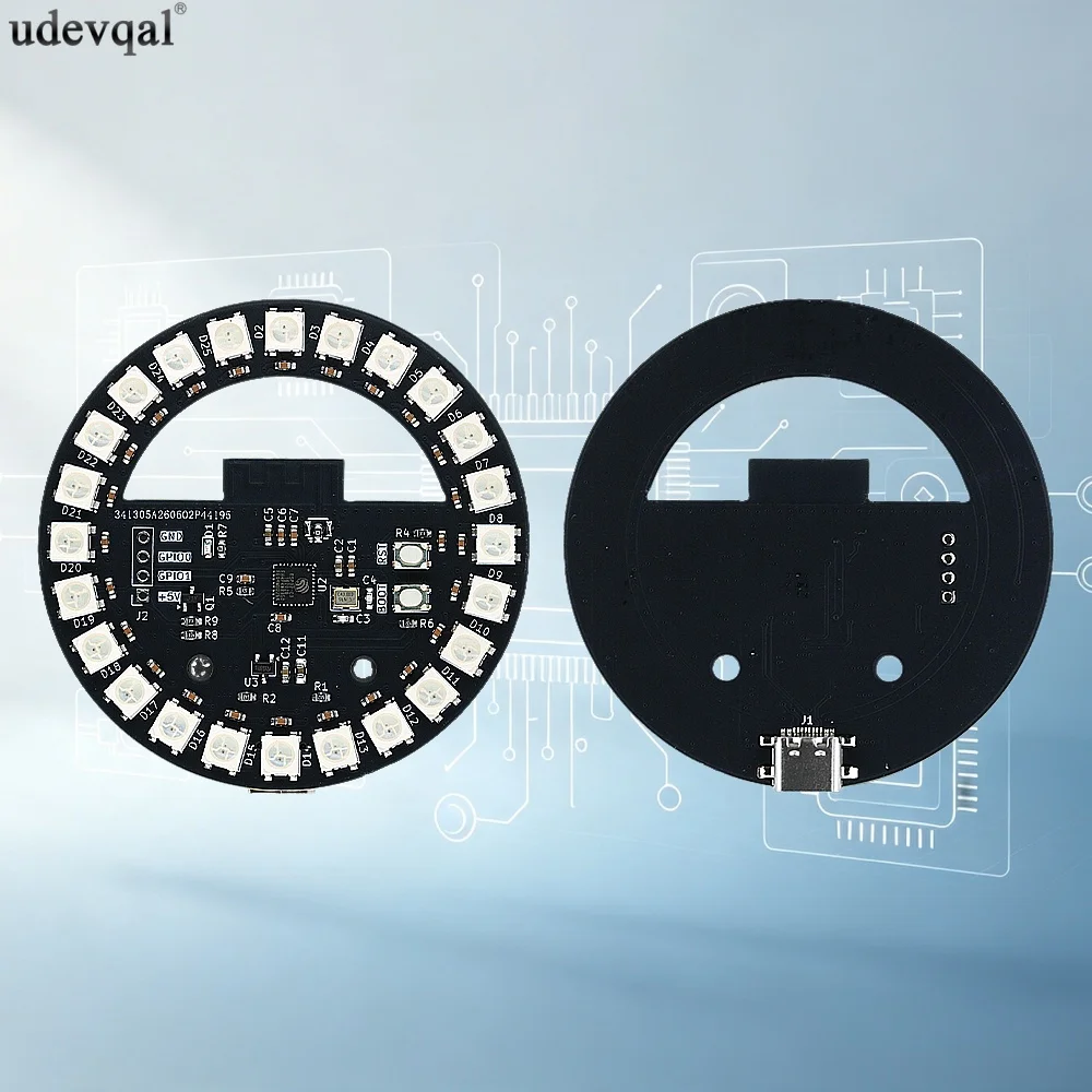 ESP32 Development Board with Circular RGB Colorful Light Type-C 2 GPIO Ports 5 Lighting Modes 5V 200ma for MCU Sensor