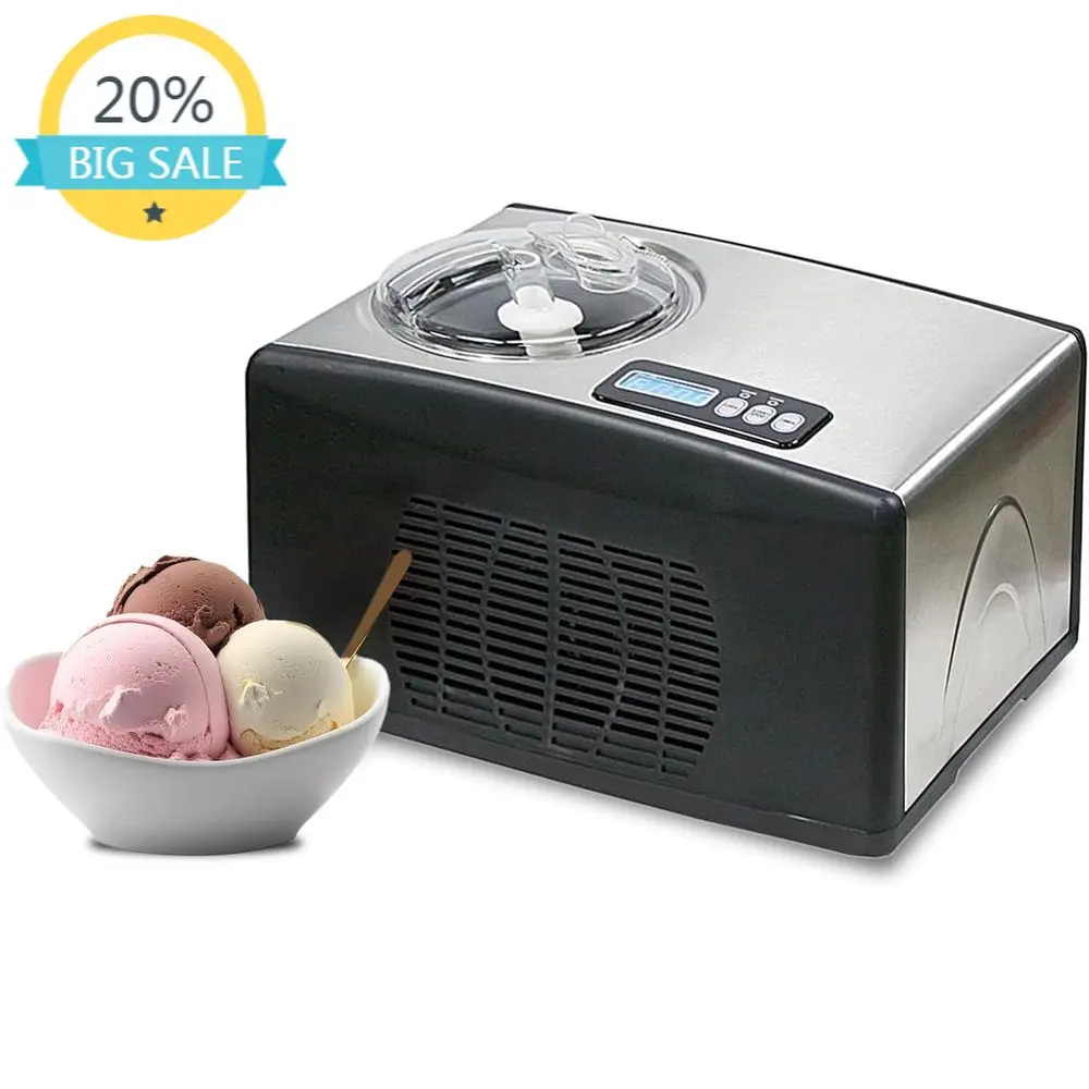 

Automatic 1.6 Qt Ice Cream Maker with LCD Display, Timer, No Pre-Freezing, Stainless Steel