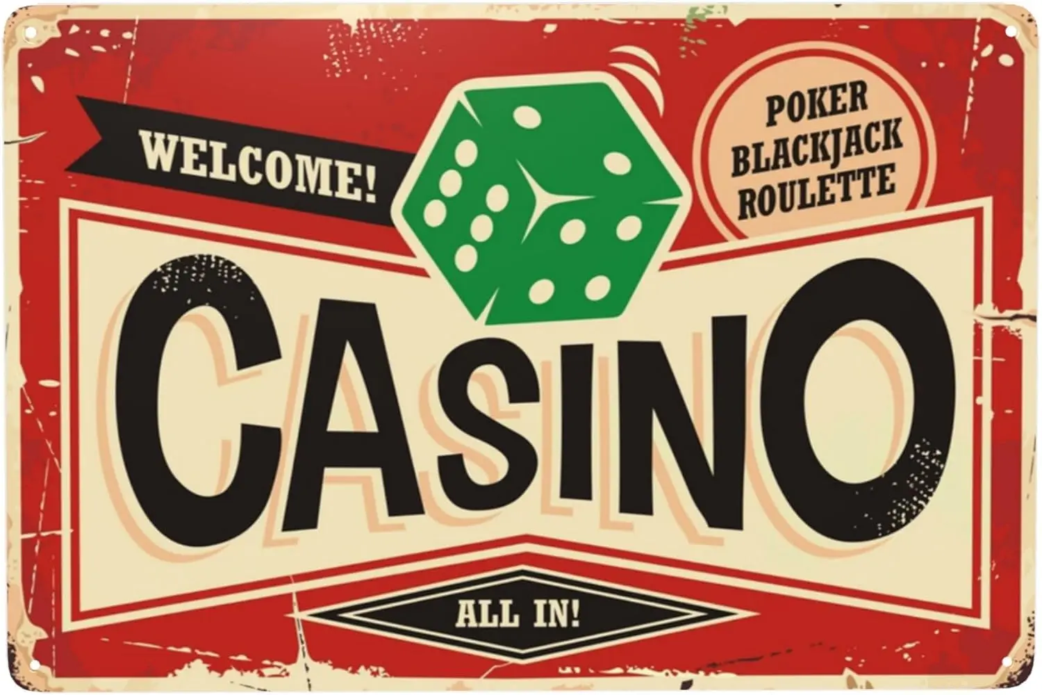 Casino Gambling Sign Board Decoration Vintage Metal Tin Sign for Men Women,Wall Decor for Bars,Restaurants,Cafes