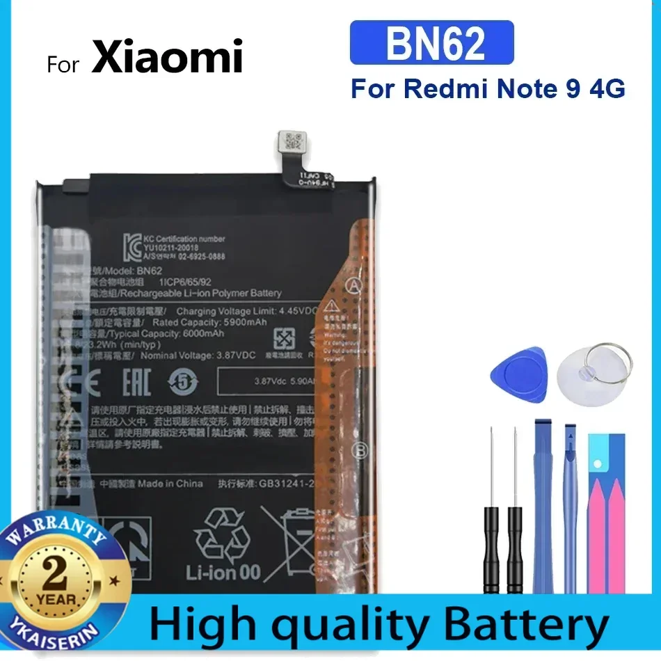 Rechargeable Battery 6000mAh, BN62, for Xiaomi Pocophone, Poco M3, Note 9, for Redmi 9T, Portable Batteries for Cell Phones