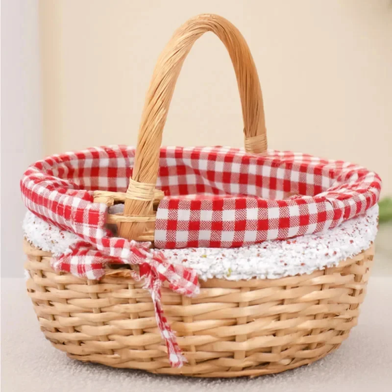 

Handmade Wicker Picnic Basket With Red Gingham Liner – Egg & Fruit Storage Basket For Outdoor Use, Gift For Friends
