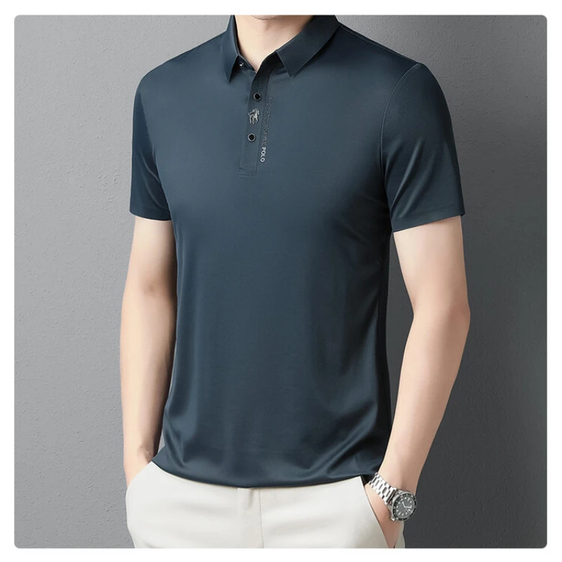 Polo Shirt with Lapel Collar and No Trace Printing, Monochromatic, High-End, Business Fashion, Summer