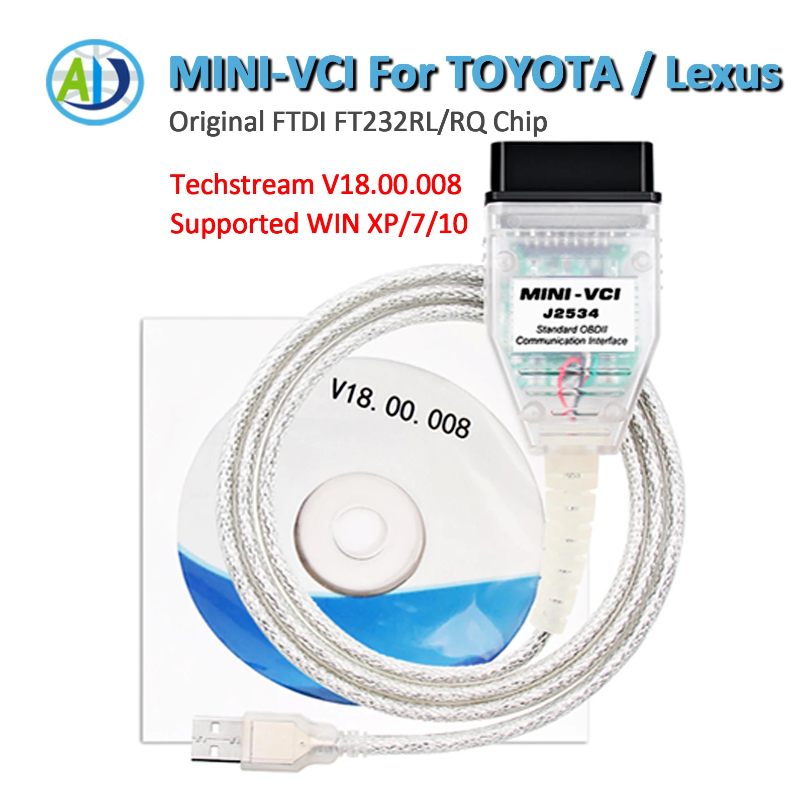 MINI VCI Scan Tool For Toyota/Lexus TIS Techstream V18.00.008 Original FTDI FT232RL Car J2534 OBDII Interface Diagnostic Tool