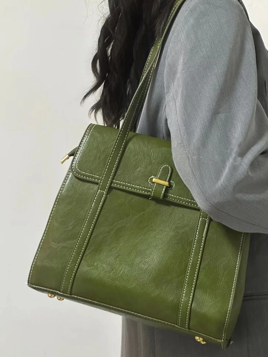 Jiaerdi Verde Vintage Bolsas Mulheres High Street Pu Couro Grande Capacidade Casual Shoulder Tote Bag Feminino Y2k Bolsa Estética