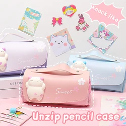 Kawaii Pencil Case Large Capacity 3 Layers Pouch Waterproof PU Pen Boxs Holder Organizer Cute School Supplies Stationery