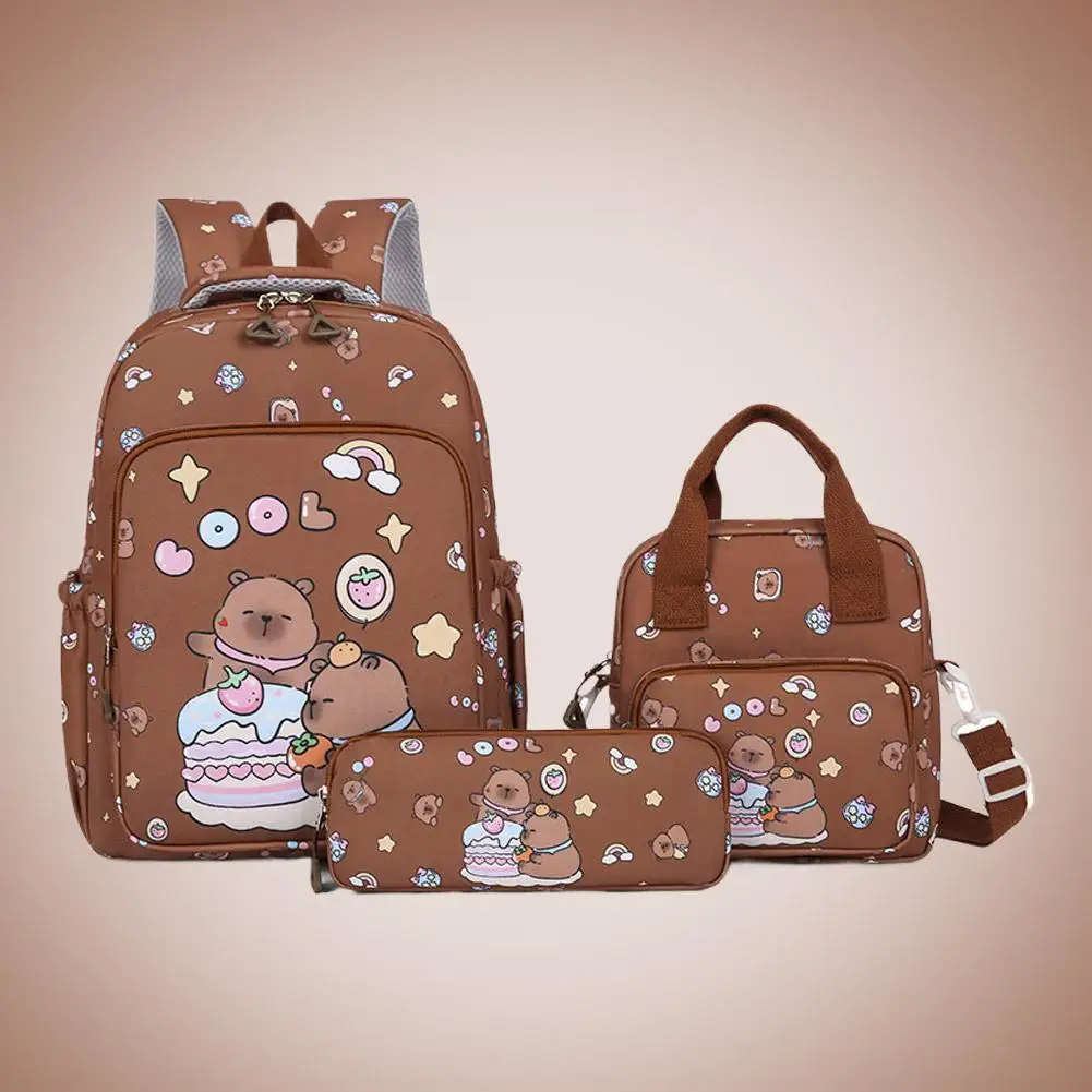 3Pcs/Set Kawaii Capybara Backpack Large Capacity Cartoon Teenager Fashion Nylon Lightweight Rucksack Set