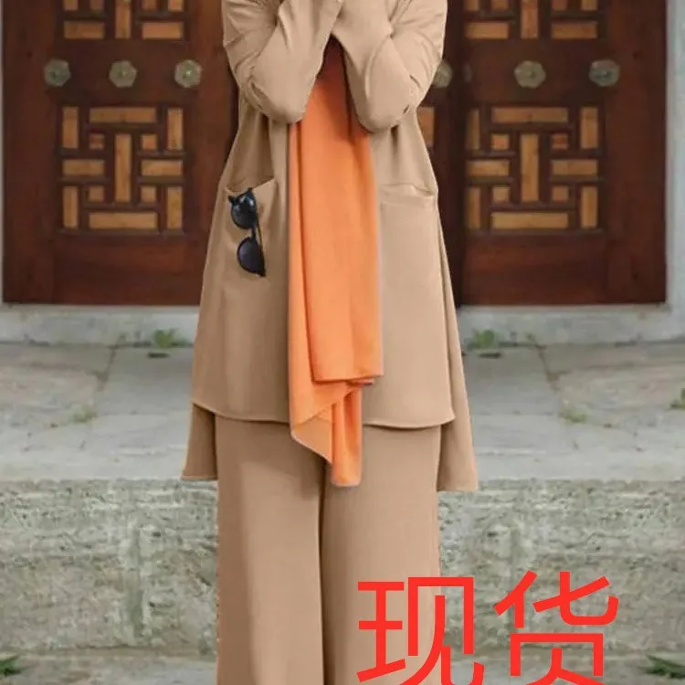 

In Stock New Spring/Summer 2025 Chiffon Style Elegant Solid Color Irregular Pockets Fashionable Hem Two-piece Set for Women