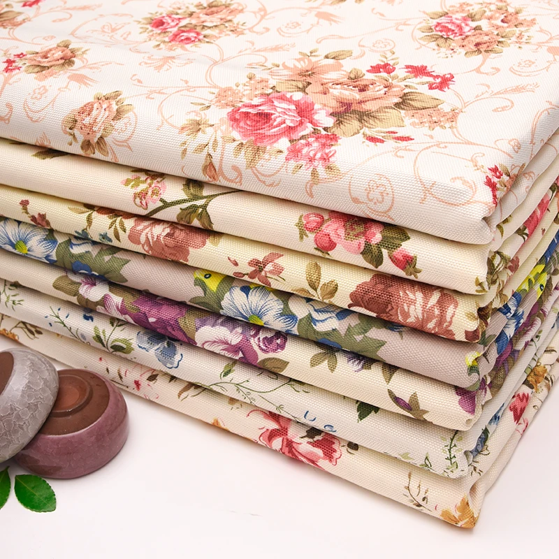 Printed Canvas Fabric Textile By Meters for Upholstery Pillowcase Tablecloth Diy Sewing Thick Flower Pastoral Style Sofa Cloth