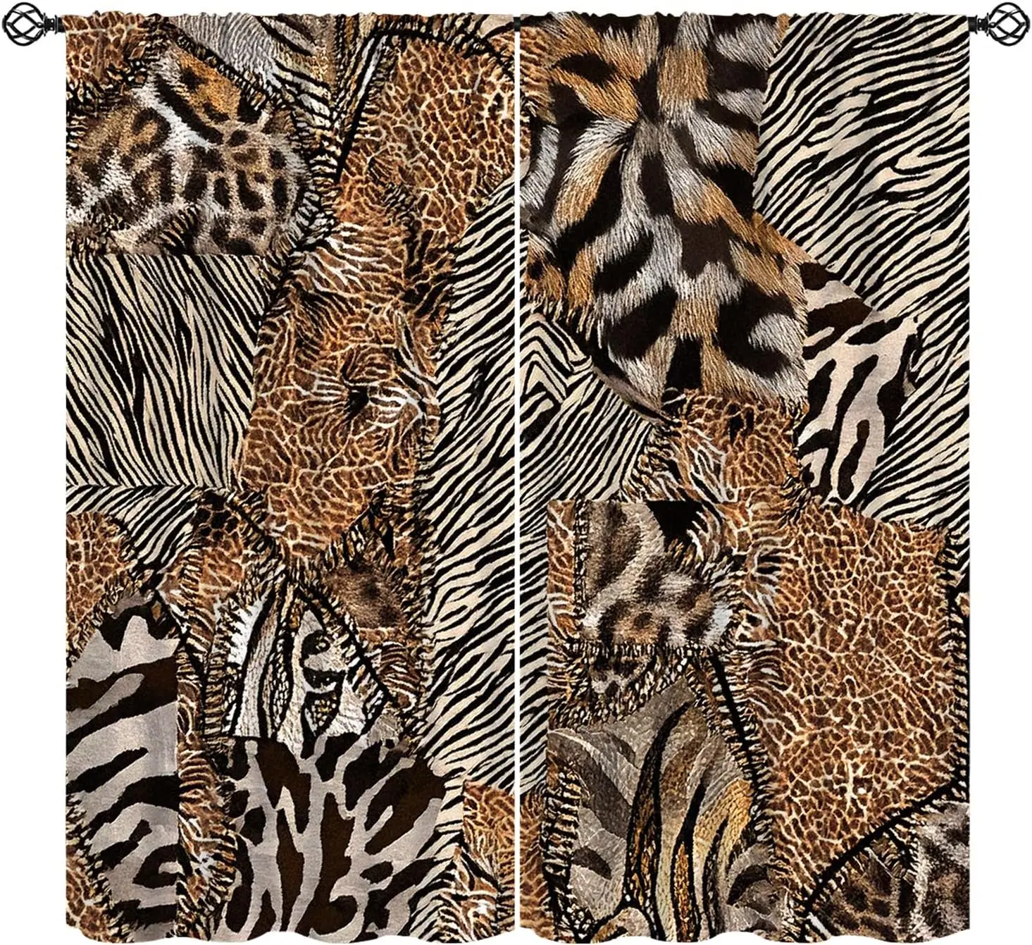 Leopard Print Curtains, Brown Wild Cheetah Zebra Animal Fur Farmhouse Window Curtains for Bedroom Kitchen Living Room