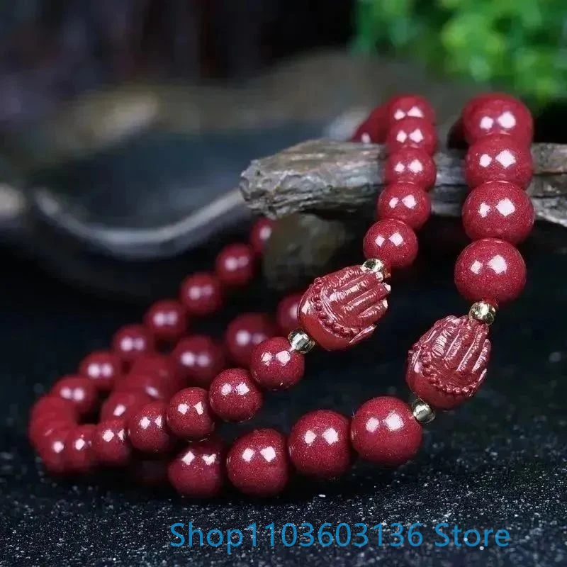 New design Natural Cinnabar Men's and Women's Versatile Bracelet 97 High Content Cinnabar Bergamot Groud ethnic style ornaments