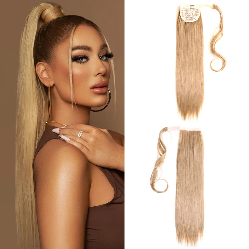 Belle Show Long Straight Ponytail Wrap Around Ponytail 22 Inch Clip In Ponytail Hair Extension Heat Resistant Hair for Women