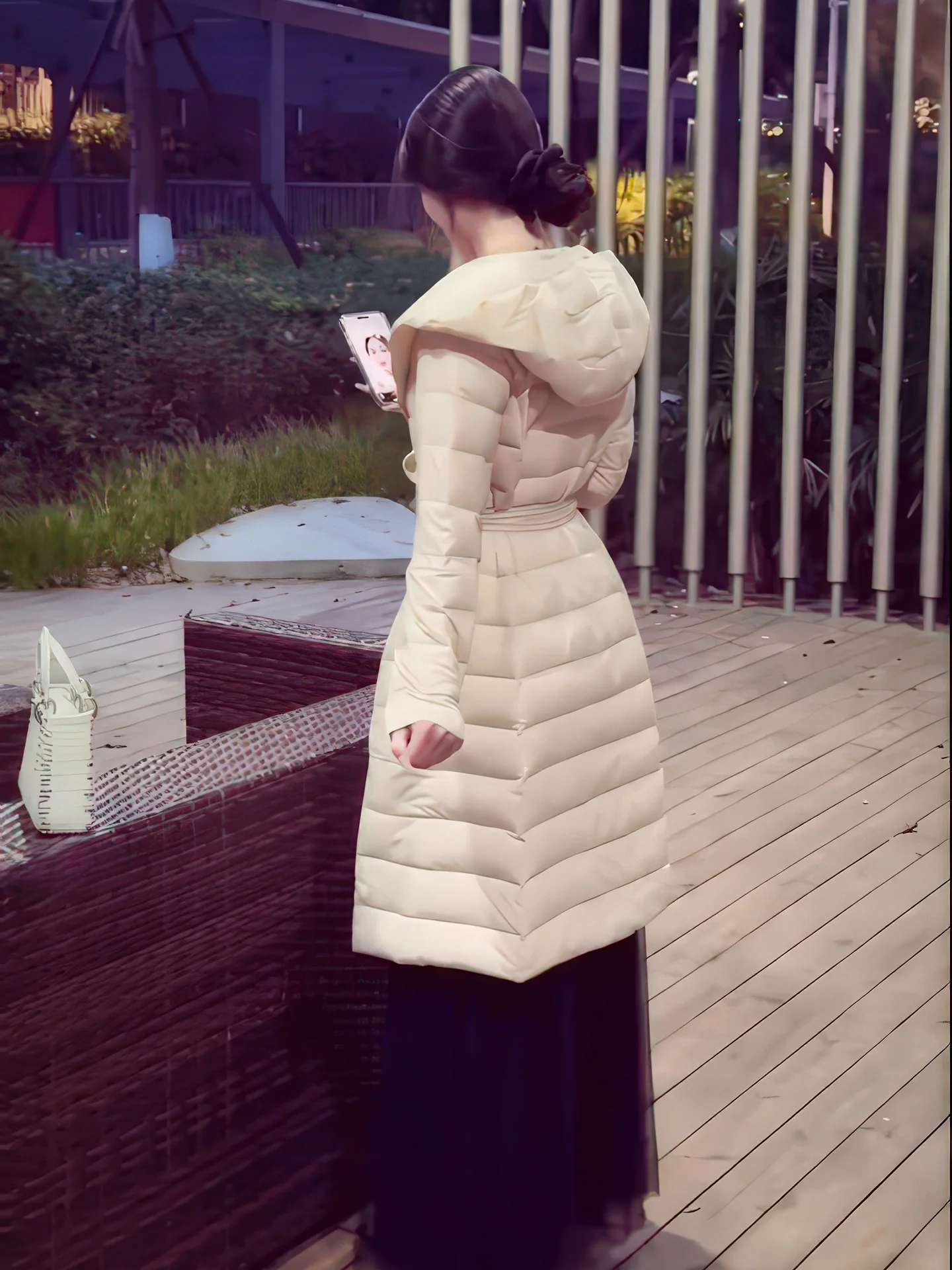 

Trendy Hooded Mid-Length Women's down Jaet White Du Feather Waist-Cinching Slimming Outerwear Korean Sle Thiened Long...