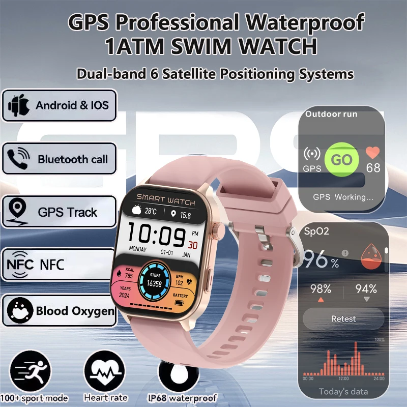 

2025 New GPS Smart Watch Heart Rate and Blood Oxygen Monitoring Bluetooth Call 3ATM Waterproof GPS Sports Fitness Smartwatches
