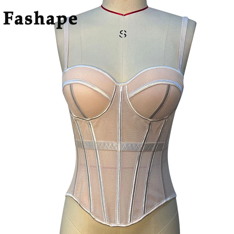 

Женское корректирующее белье Fashape: прозрачный сексуальный корсет-камизоль с эффектом утяжки талии и усилением формы, топ-корсет с косточками