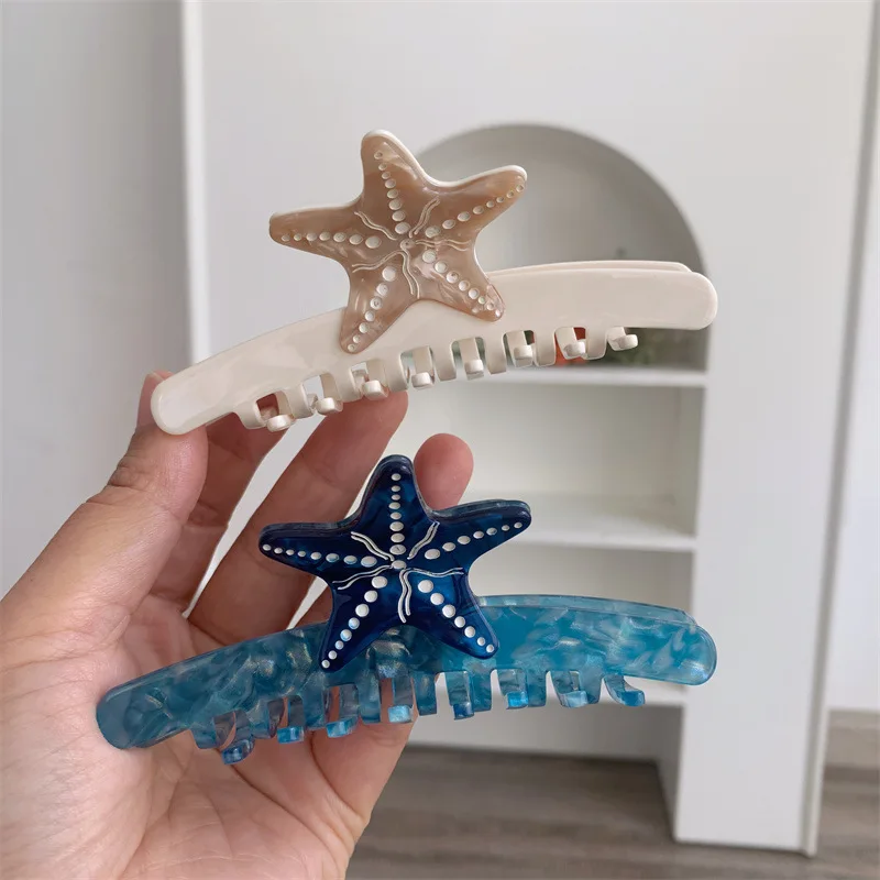 

Cartoon Sea Marine Animal Starfish Shape Acetate Hair Clips Temperament Art Style Long Hair Claws Hair Accessories For Women