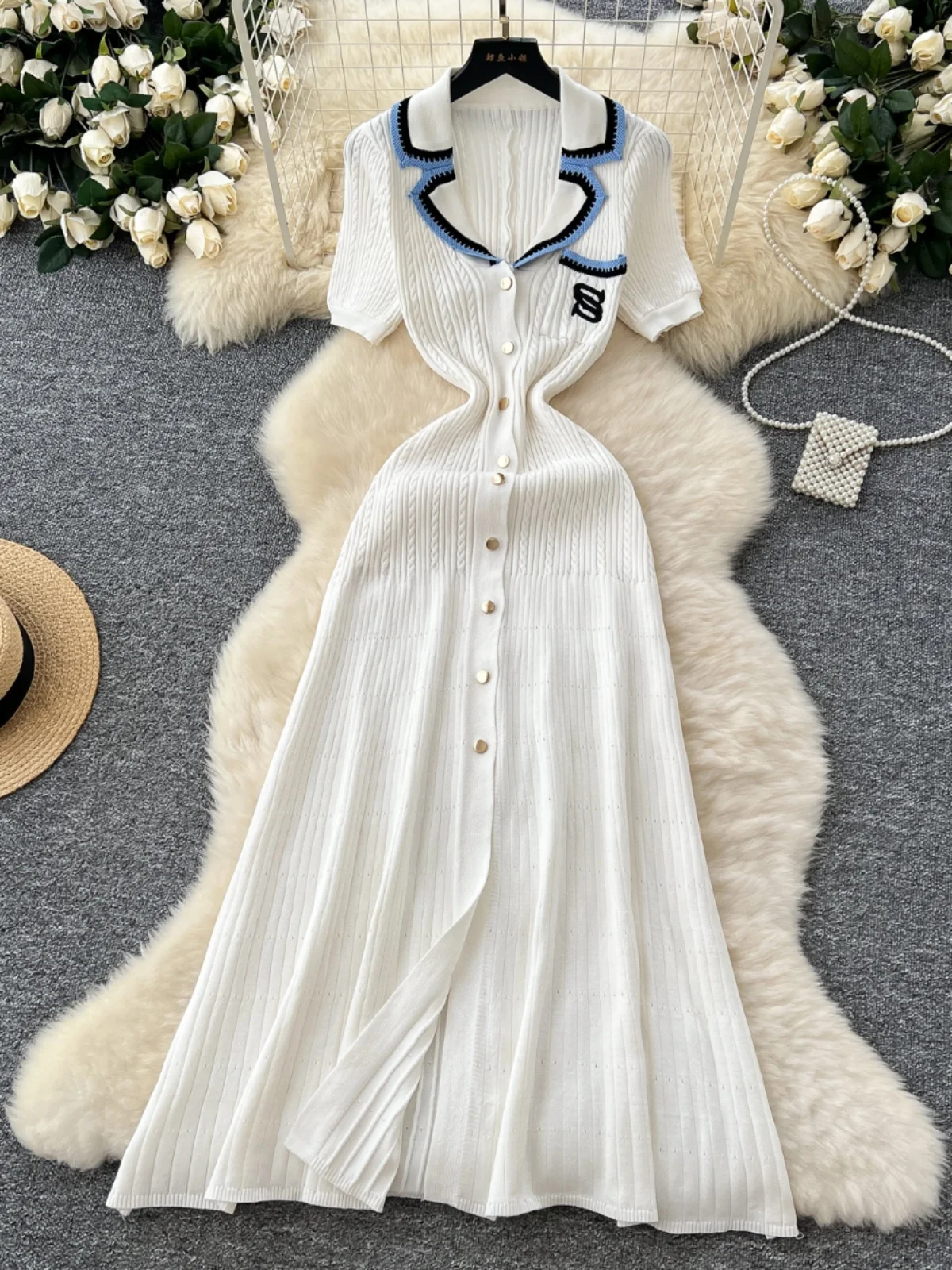 

Ретро-платье Ele Knitted Dr для женщин, эластичное, облегающее, с отложным воротником, на одной пуговице, с внутренней трикотажной подкладкой, длинное, в корейском стиле, Sle Hig