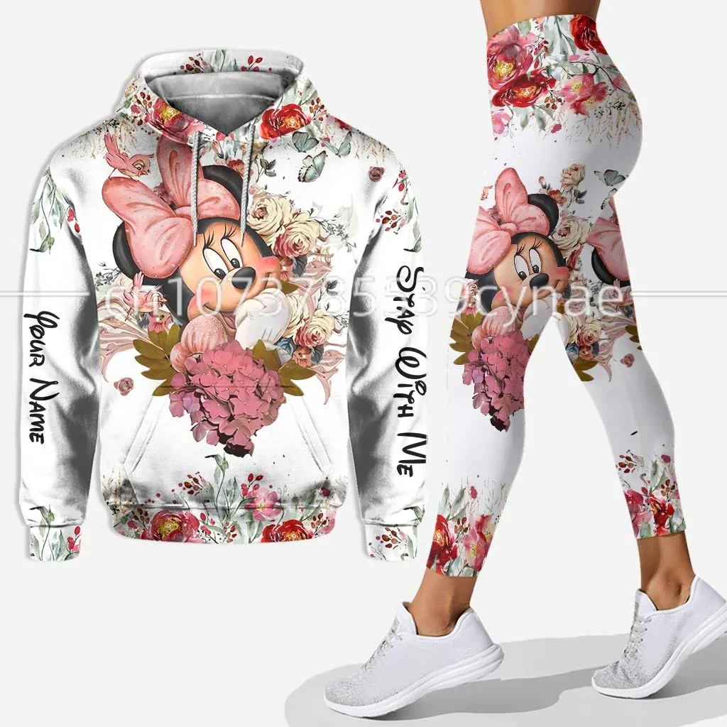 Conjunto esportivo de ioga rosa Disney para mulheres, calças esportivas, feltro com capuz essencial, sudorese, roupas esportivas de moda, 3D, 2024