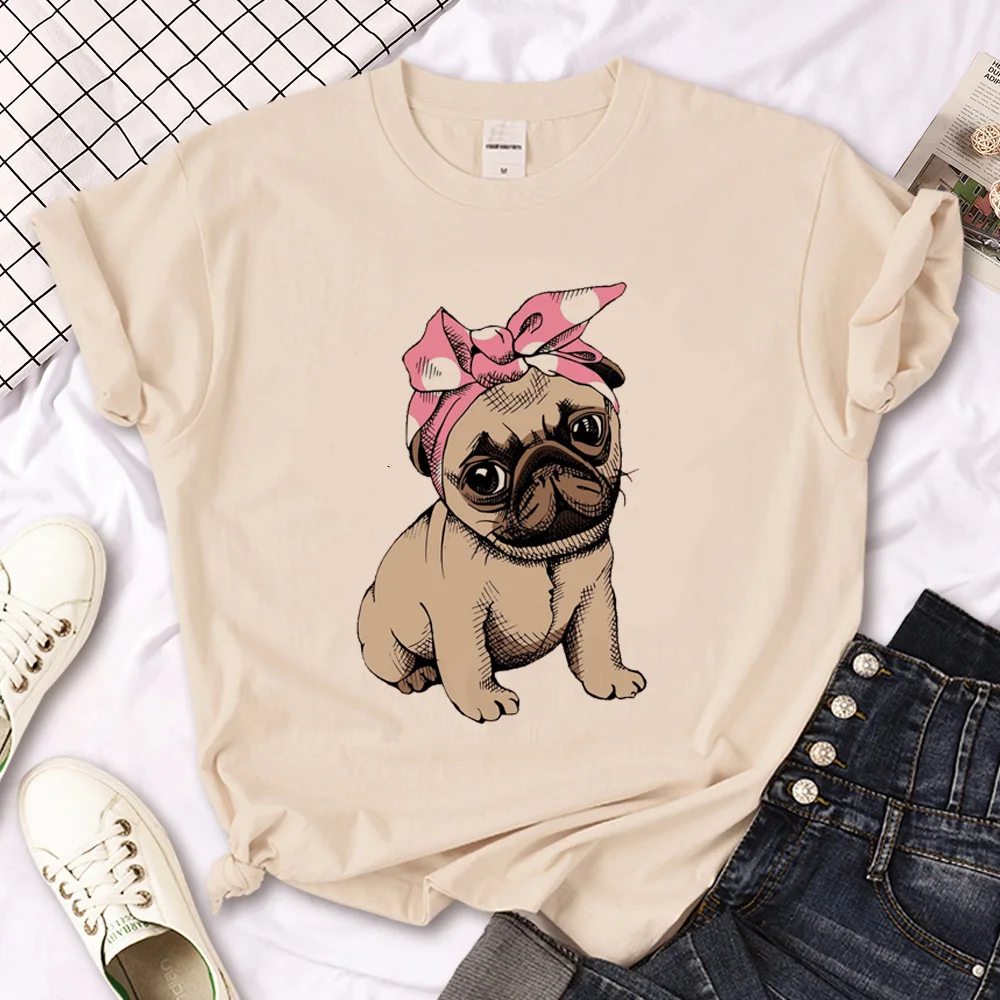 

Pug Tee women funny Japanese t-shirts girl Japanese clothing