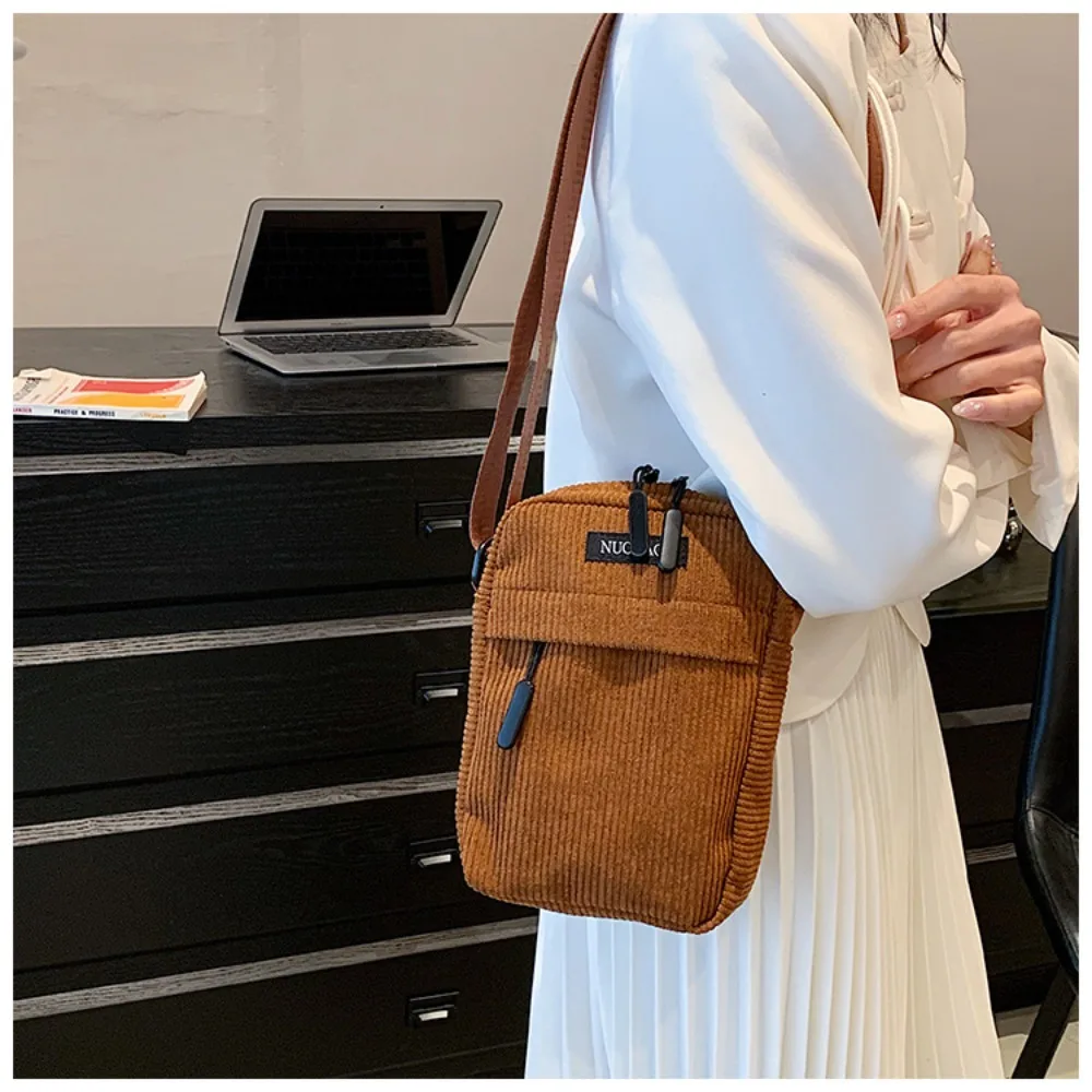 Fashion Casual Sports Women\'s Corduroy Crossbody Bag Student Mobile Phone Small Shoulder Bag Solid Color Female Handbag 2024 New