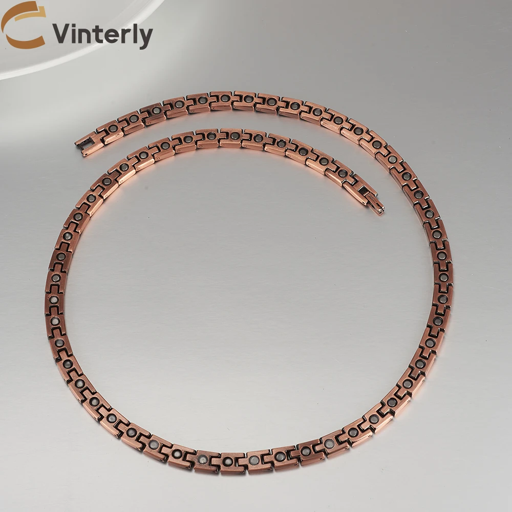 Pure Copper Long Necklace Chain Link Magnetic Health Energy 53cm High Magnet Therapy Arthritis Pain Relief Jewelry for Women Men