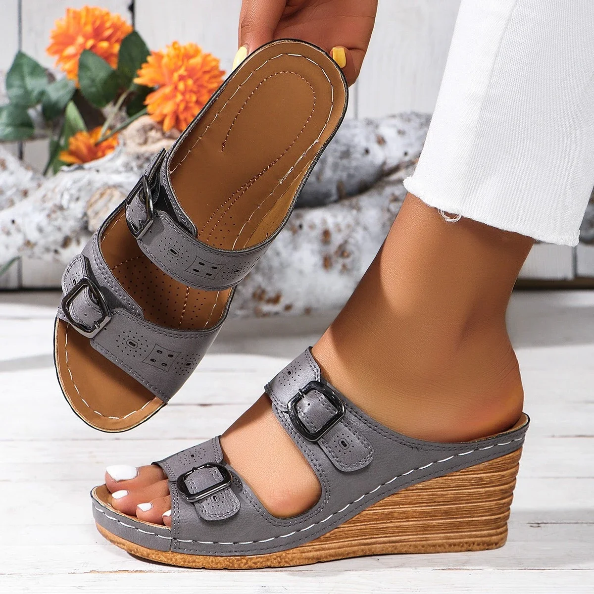 Sommer Damen Plattform Keile Hausschuhe neue Plus Size Damen Open Toe Plattform High Heel Sandalen Outdoor Casual Slides Schuhe