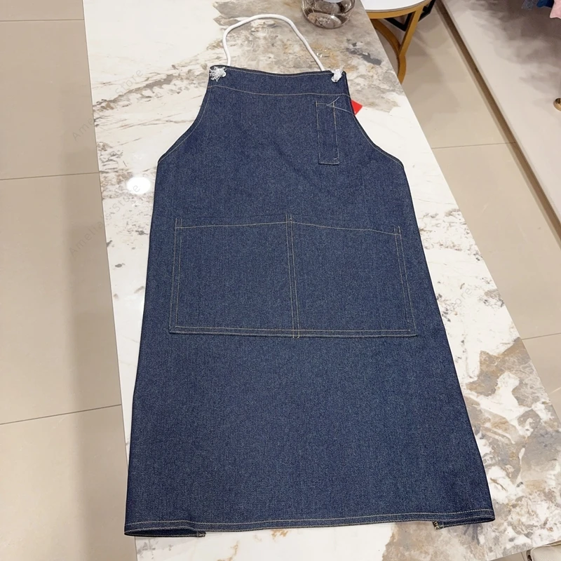 Tablier en denim de coton de style japonais-coisine à la mode café Nail Art peinture vêtements de travail unisexe