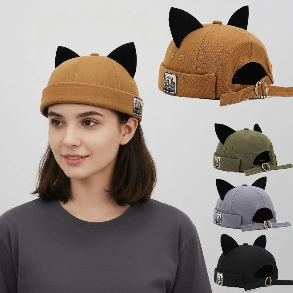 أزياء لطيف آذان القط Brimless قبعة الهيب هوب قابل للتعديل قبعة صغيرة بلون توالت الكفة البطيخ دوكر قبعة في الهواء الطلق يوميا #2