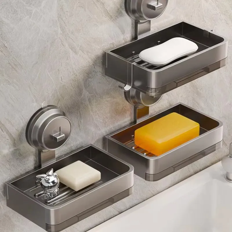 Bathroom Suction Cup Soap Box Wall-mounted Space Aluminum Rack Toilet Soap Box Drain Rack Washroom Washing Table Storage