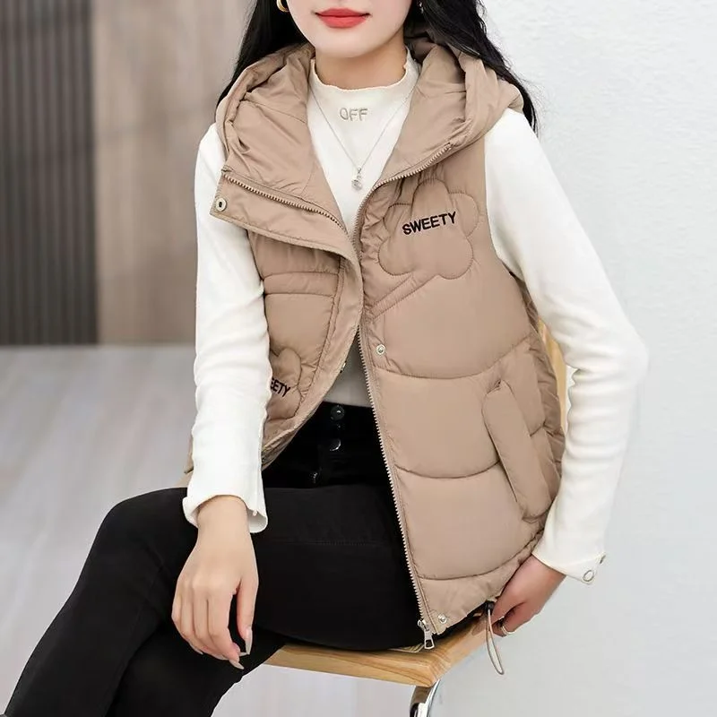 

Cotton Women's Hooded Cotton Vest Waistcoat In Autumn And Winter Of 2024, New Female Students Are Light And Thin Korean Vest Top