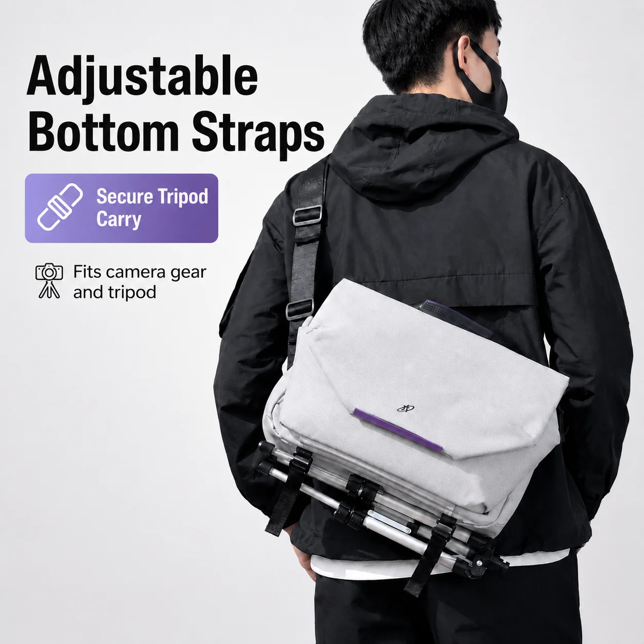 Men Techwear Messenger Bag Expandable Water Resistant Large Capacity Crossbody Shoulder Bag For 14 Inch Laptop Commute Travel
