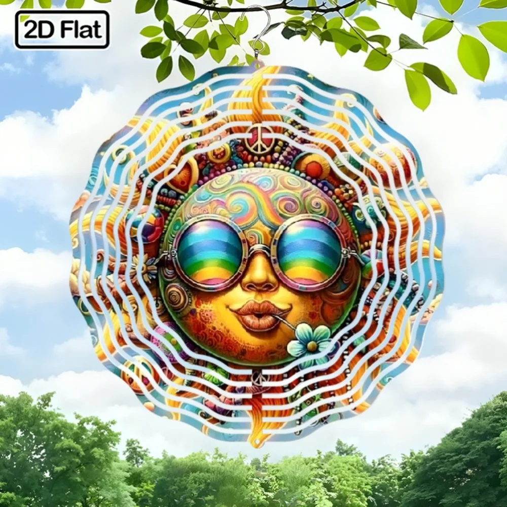 

Bohemian Sun Face Wind Chime 360° Spinning Metal Wall Art for Garden Boho Room Decor Unique Gift