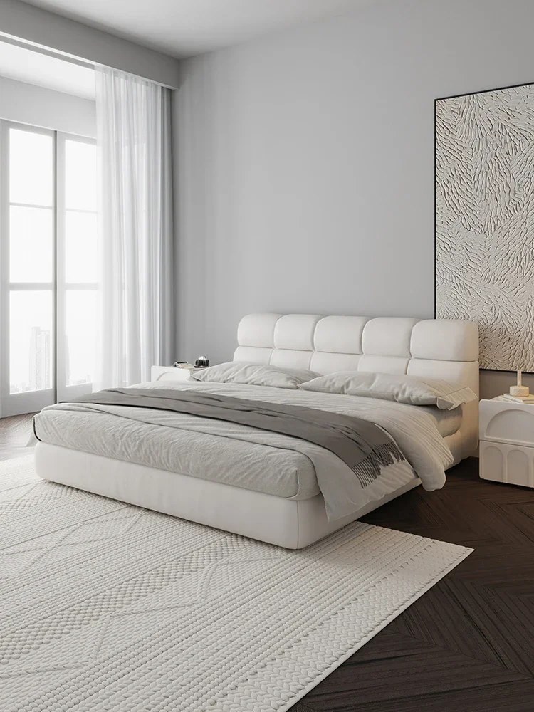 Puff leather bed, cream style, light luxury, modern simple edge-length leather bed