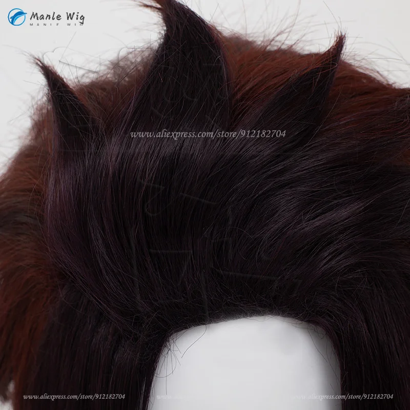 Perruque de Cosplay Synthétique de Haute Qualité, Cheveux Courts Rouges et Bruns, avec Bonnet