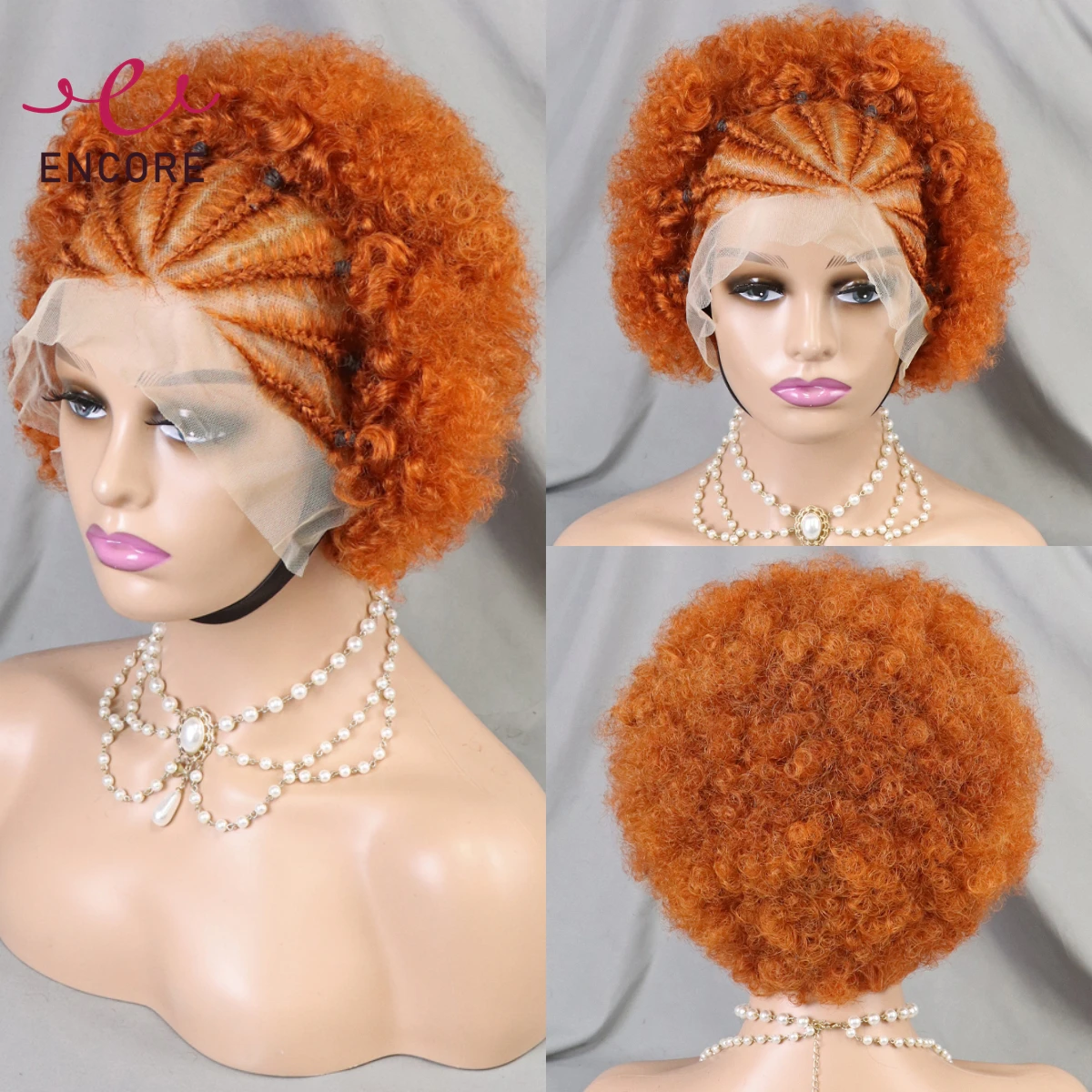 

Ginger Orange 6 Inch Transparent 13x4 Lace Frontal Wigs 200% Density Remy Human Hair Wigs Afro Kinky Curly Short Curly Bob Wigs