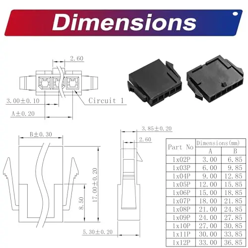 Connecteur Micro-Fit 3.0mm avec Directions 22AWG, Boîtier Molex 3.0mm Singlel Nucleo 1/2/3/4/5/6 Broches (MX3.0-Simple)