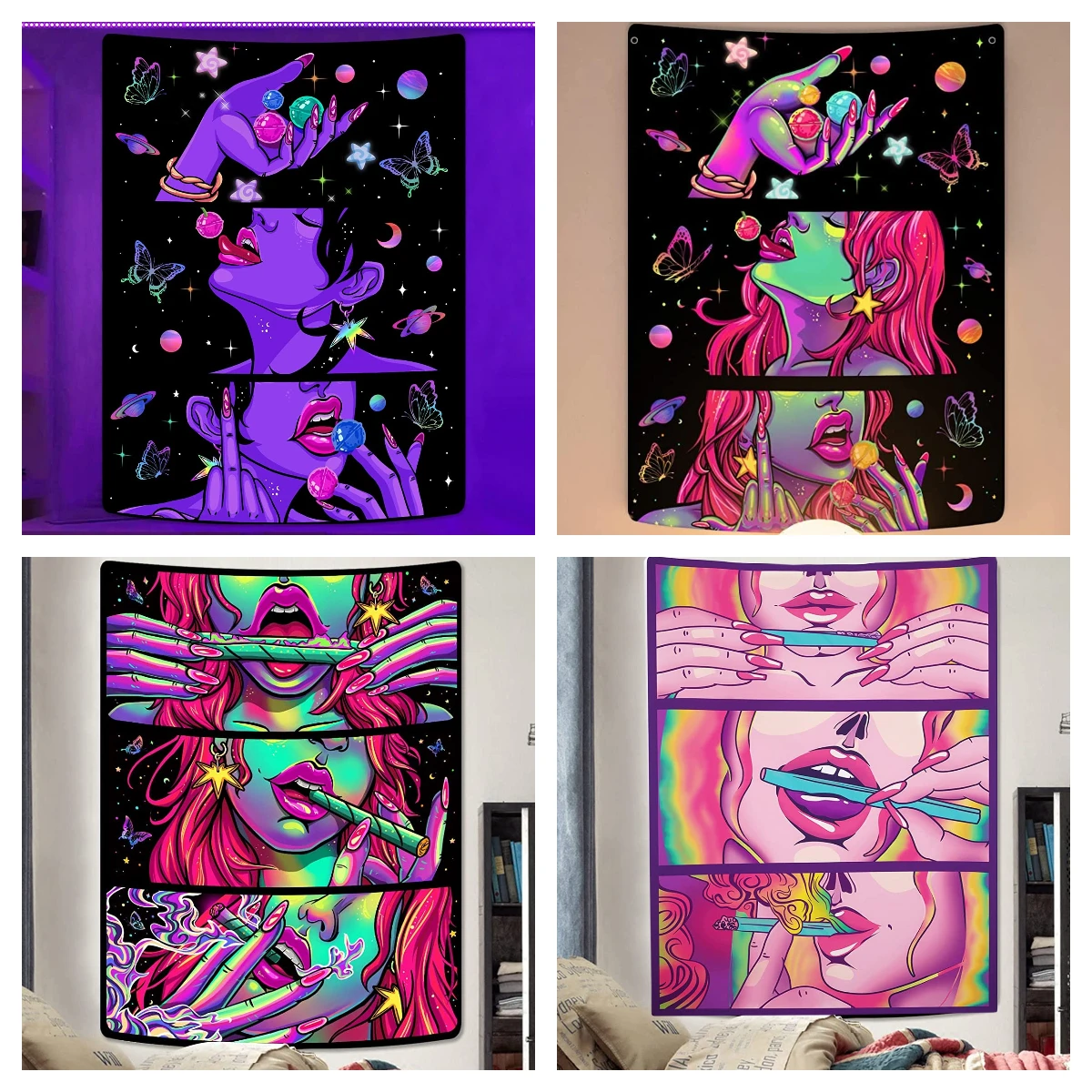 

Cool Girl Tapestry Hippie Tapestries for Bedroom Decoration Anime Trippy Wall Hanging Decor Cute Psychedelic Background Cloth