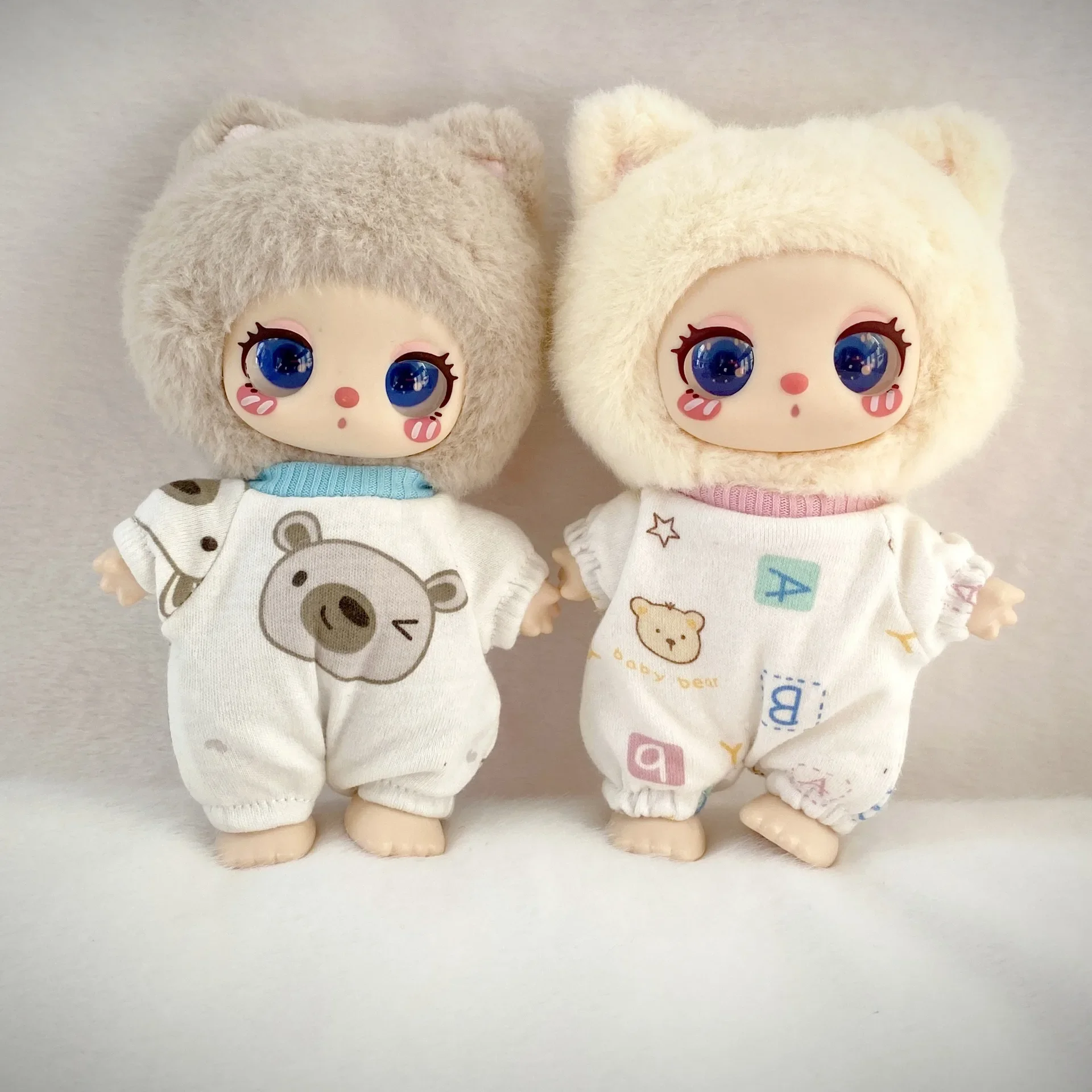 17cm Labubu & Lila Doll Outfit: Bear One-Piece Pajamas Drool Towel & Bib - Cute Crawler Baby Clothes