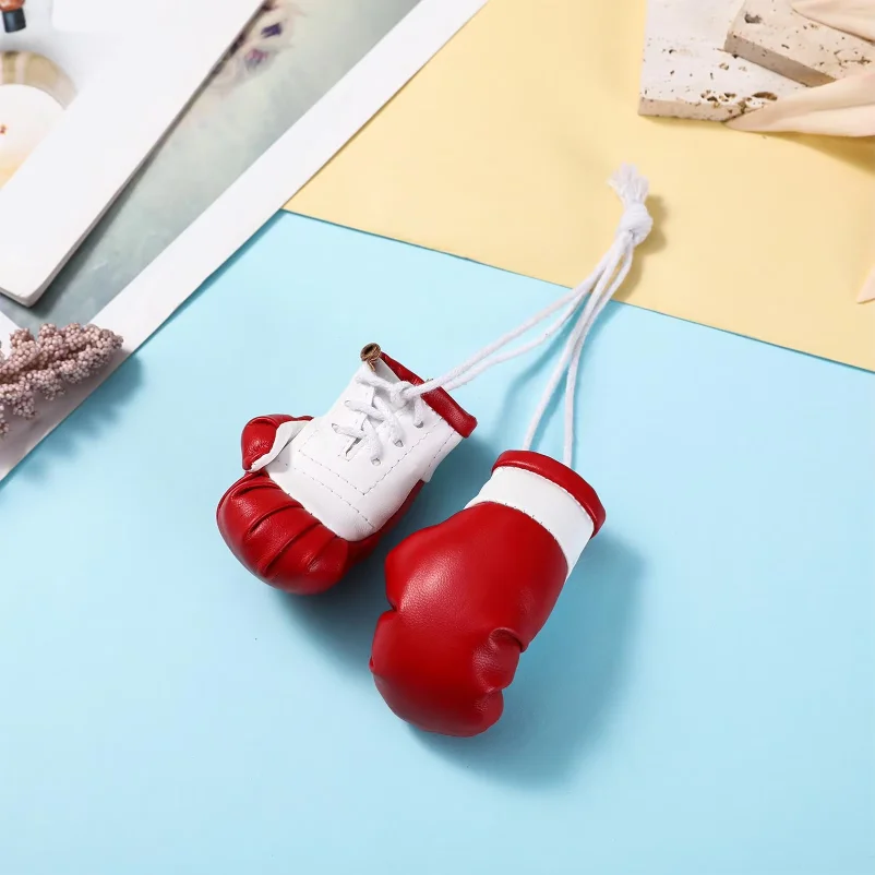 Mini Boxing Gloves Keychain PU Leather Car Interior Decor Bag Pendant for Keyring Backpack Purse Zipper Charm Gift Sports Fan view 5