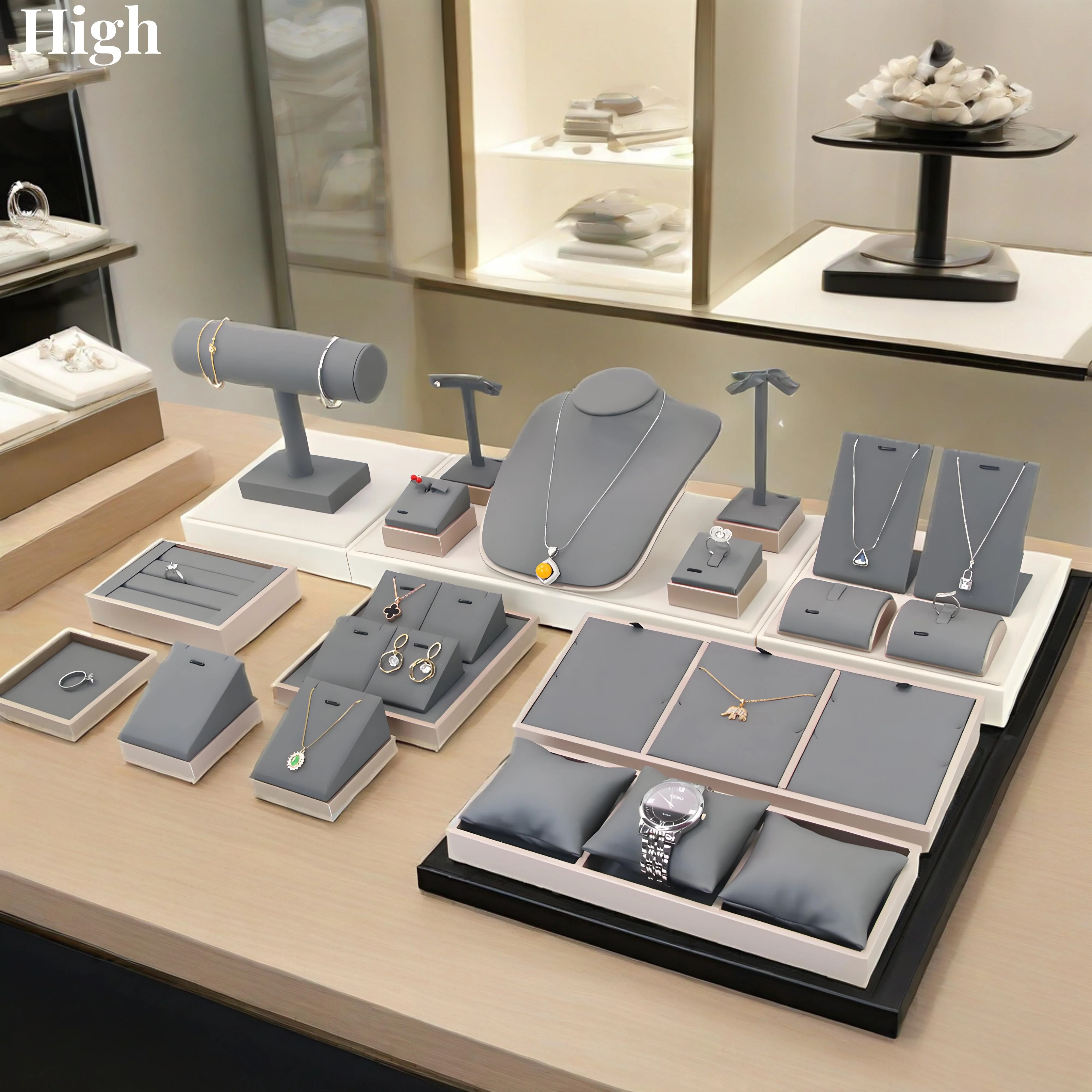 Jewelry Rack Pu Leather Cover Counter Jewelry Display Props Set Jewelry Display Rack In Stock Organizadores