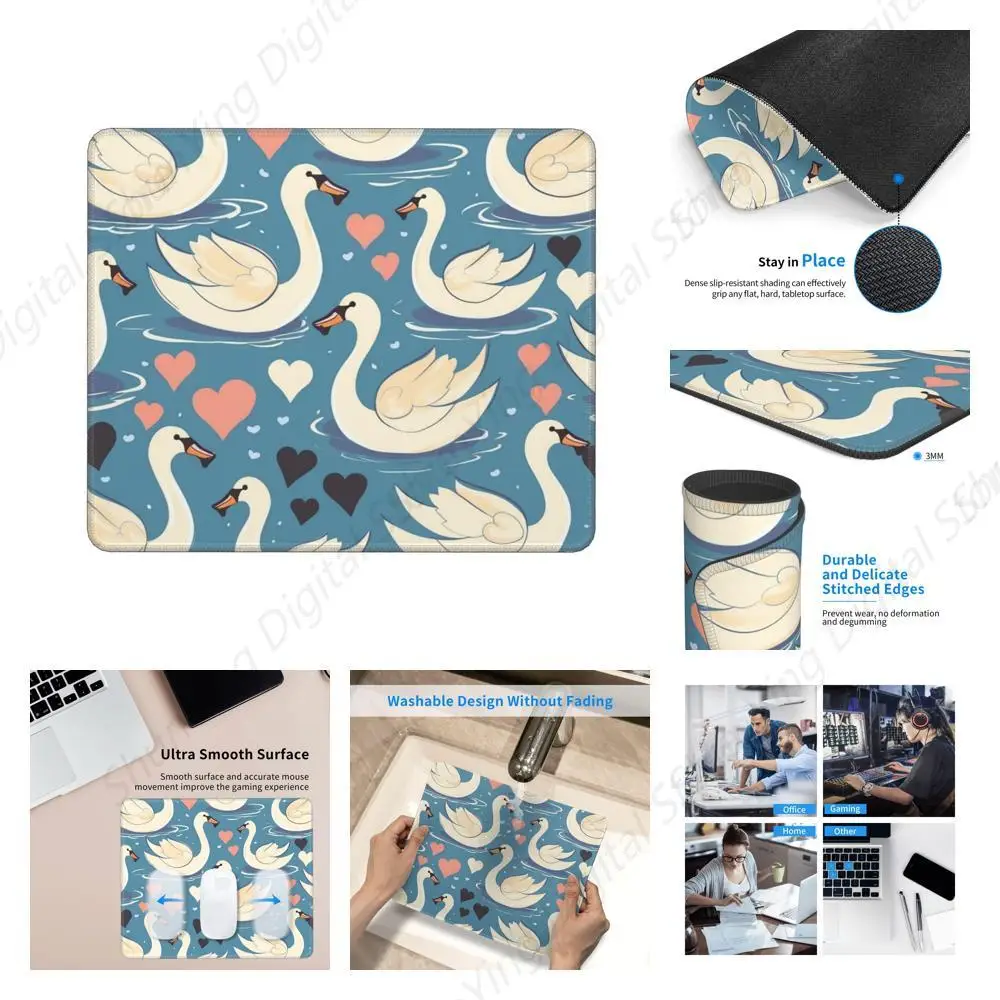 Anti SLIP Mouse Pad ยาง Gaming Table Pad น่ารัก Swan Mouse Pad ล้างทําความสะอาดได้คีย์บอร์ด Pad GAMING ทํางานคอมพิวเตอร์ 18*22 ซม