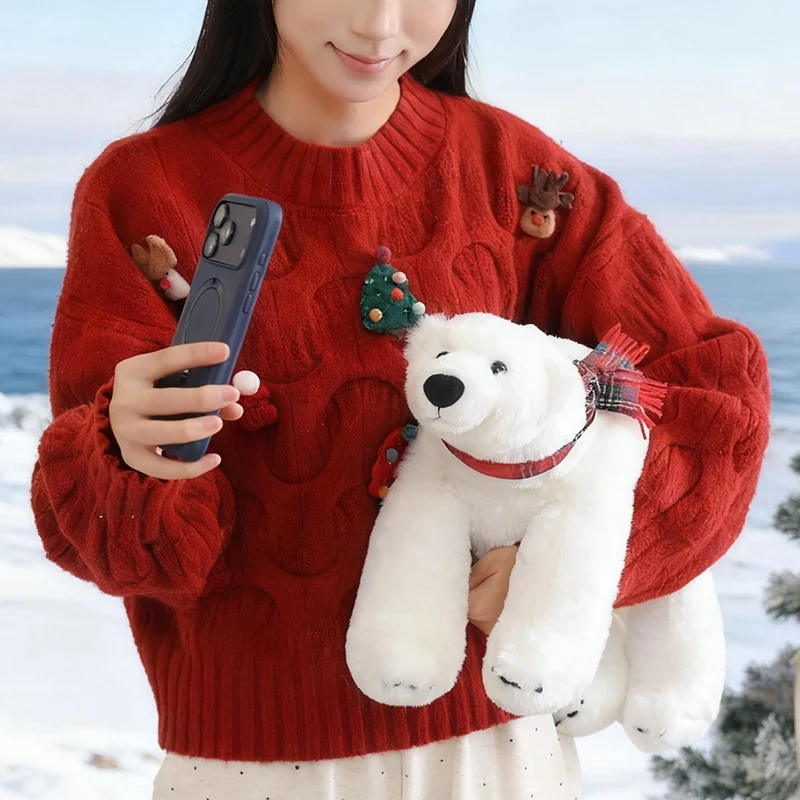 45/60cm 만화 거대한 북극곰 플러시 인형 베개 스카프를 착용한 흰색 곰 동물 인형 장난감 홈 데코 어린이 선물