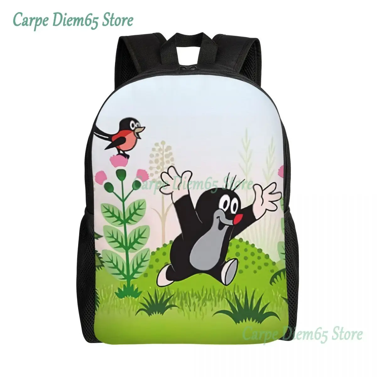 

Happy Mole Cartoon Backpacks for Men Women Waterproof College School Krtek Little Maulwurf Bag Print Bookbags