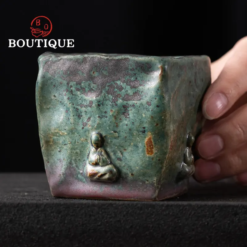 120ml Dunhuang Hand-kneaded Buddha Teacup Bronze Glaze Kiln Ceramic Kung Fu Tea Set Tasting Cup Large Single Master Cup Teaware